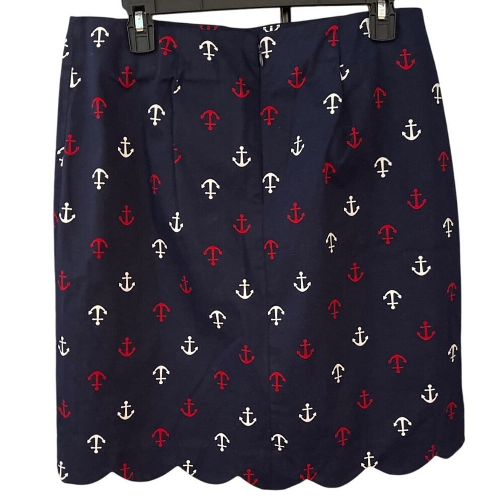 Talbots Women Skirt Size 10 Anchor Print Scallop Hem Nautical Preppy Coastal - Picture 2 of 10
